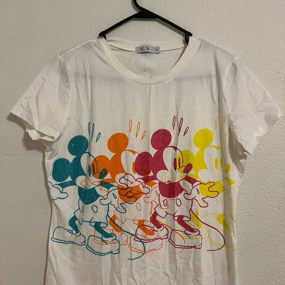 Disney White and Blue Short Sleeve Tee with Cartoon Graphic